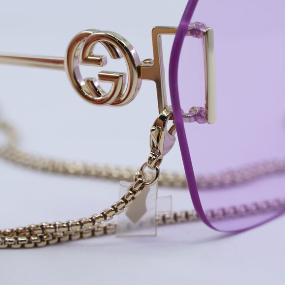 🕶️ New Gucci GG1203S 001 Sunglasses - Gold With Detachable Gold Chain Frame - Picture 9 of 12